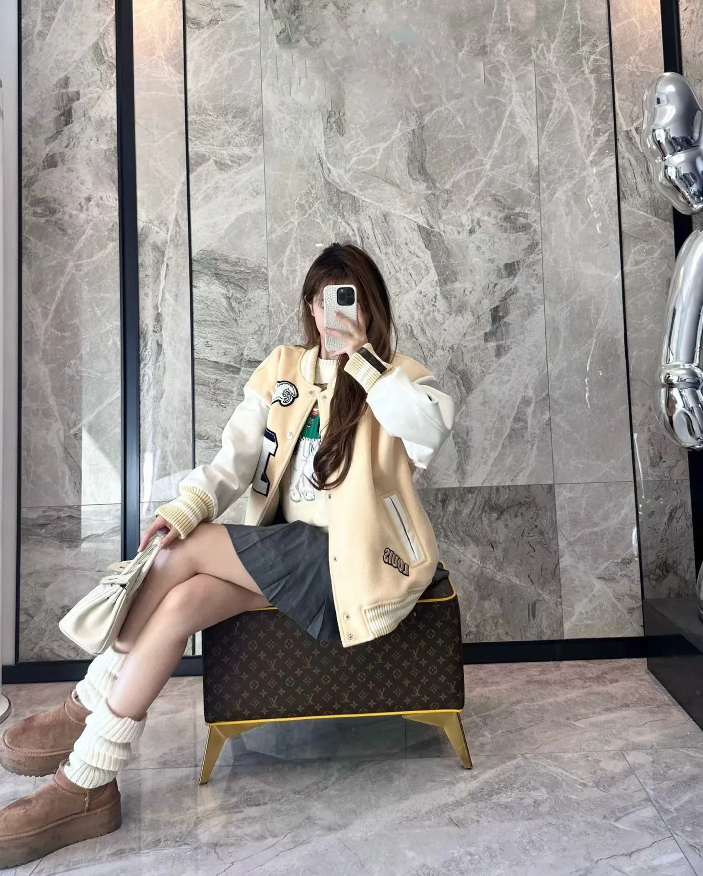 Louis Vuitton/Louis Vuitton 24Fw Pegasus towel embroidered baseball jacket